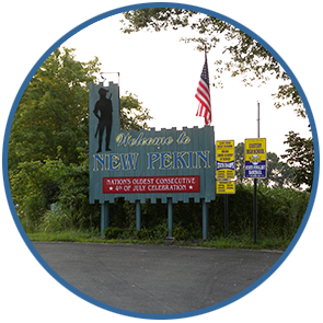 A sign welcomes visitors along Indiana State Road 60 to New Pekin Indiana.